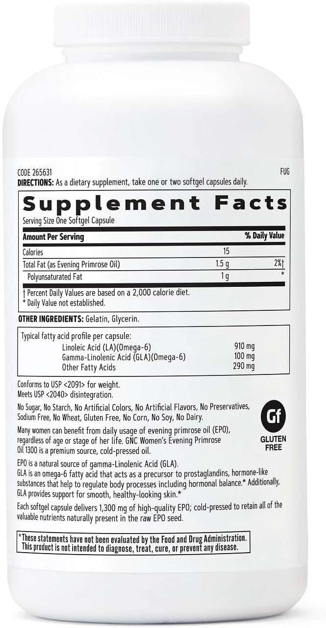 imageGNC Womens Evening Primrose Oil EPO 1300 mg Supports Hormonal Balance Immunity Healthy Skin and Heart Health Daily Vitamin 180 Softgel Capsules