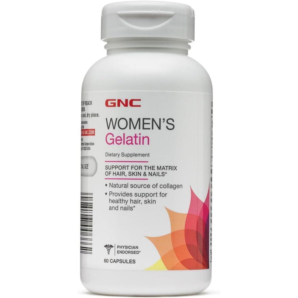 imageGNC Womens Gelatin Supplement Supports Healthy Hair Skin and Nails Natural Collagen Source 60 Capsules