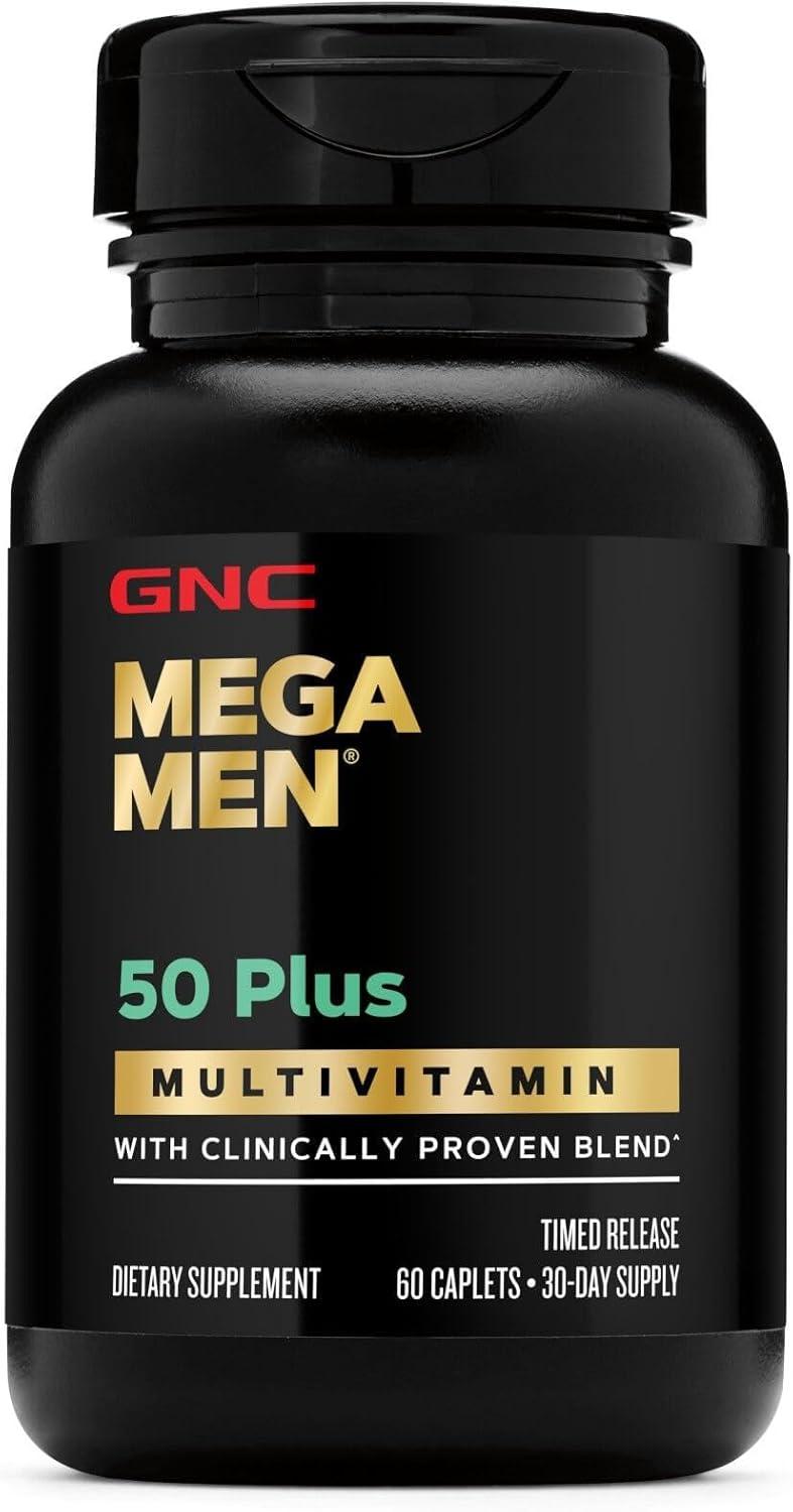 imageGNC Mega Men 50 Plus Multivitamin Caplets Clinically Proven Heart amp Prostate Health B Vitamins Saw Palmetto Memory Vitamin D3 60 Count