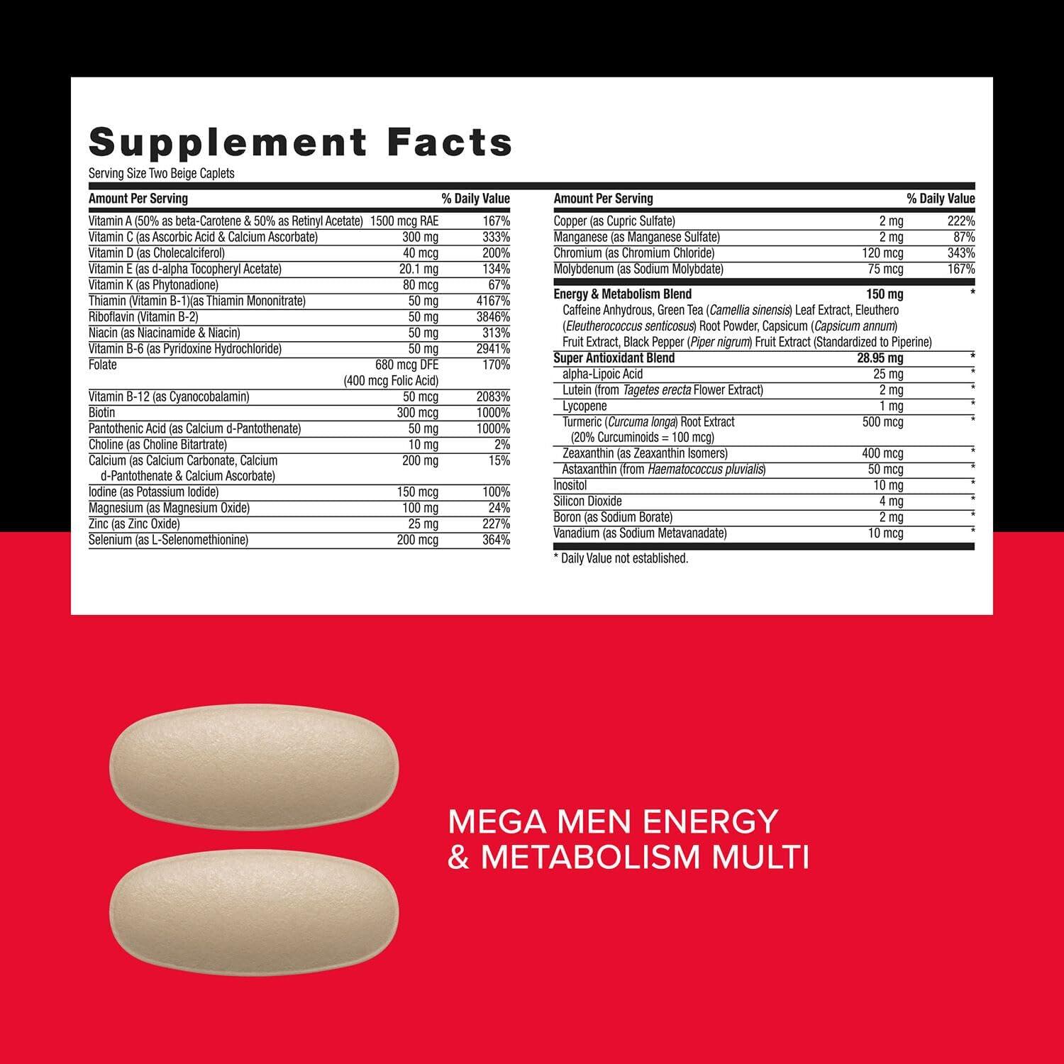 imageGNC Mega Men Energy and Metabolism Vitapak Program Convenient Complete Nutrition 5 Products in 1 Packet Calorie Burn Thermogenic 300mg Caffeine 30 Daily Packs