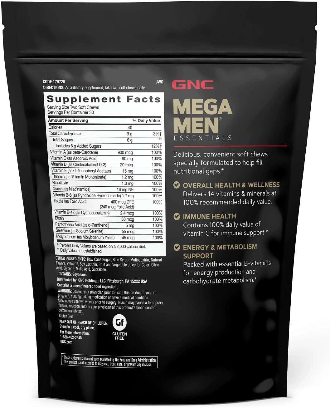 imageGNC Mega Men Soft Chew Multivitamin Energy amp Metabolism Support Gluten Free Mixed Fruit 60 Count
