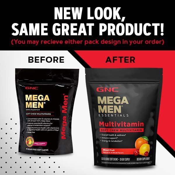 imageGNC Mega Men Soft Chew Multivitamin Energy amp Metabolism Support Gluten Free Mixed Fruit 60 Count