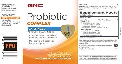 imageGNC Probiotic Complex Daily Need Supplement Provides Digestive and Immune Support 1 Billion CFUs 100 Vegetarian Capsules 100 Servings100 Count Pack of 1