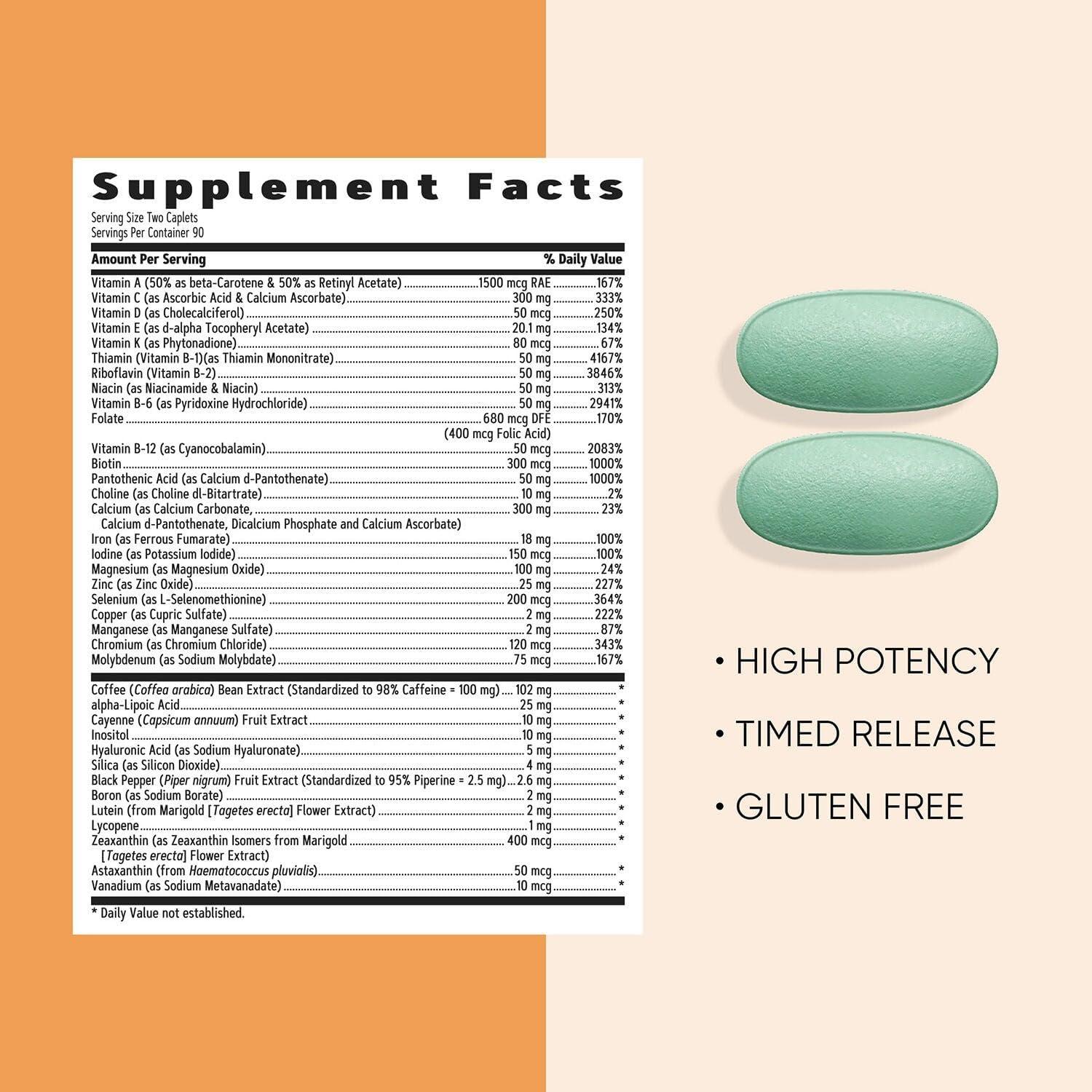 imageGNC Womens Energy and Metabolism Multivitamin Caplets Clinically Proven Calorie Burn Focus 100mg Caffeine Active Nutrition Immune Bone Beauty Iron Biotin Timed Release 180 ct 90 svgs