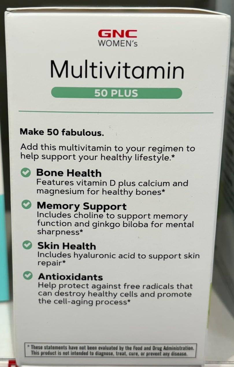 imageGNC Womens Multivitamin 50 Plus Supports Bone Eye Memory Brain and Skin Health with Vitamin D Calcium and B12 Helps Increase Energy Production 60 Caplets60 Count Pack of 1