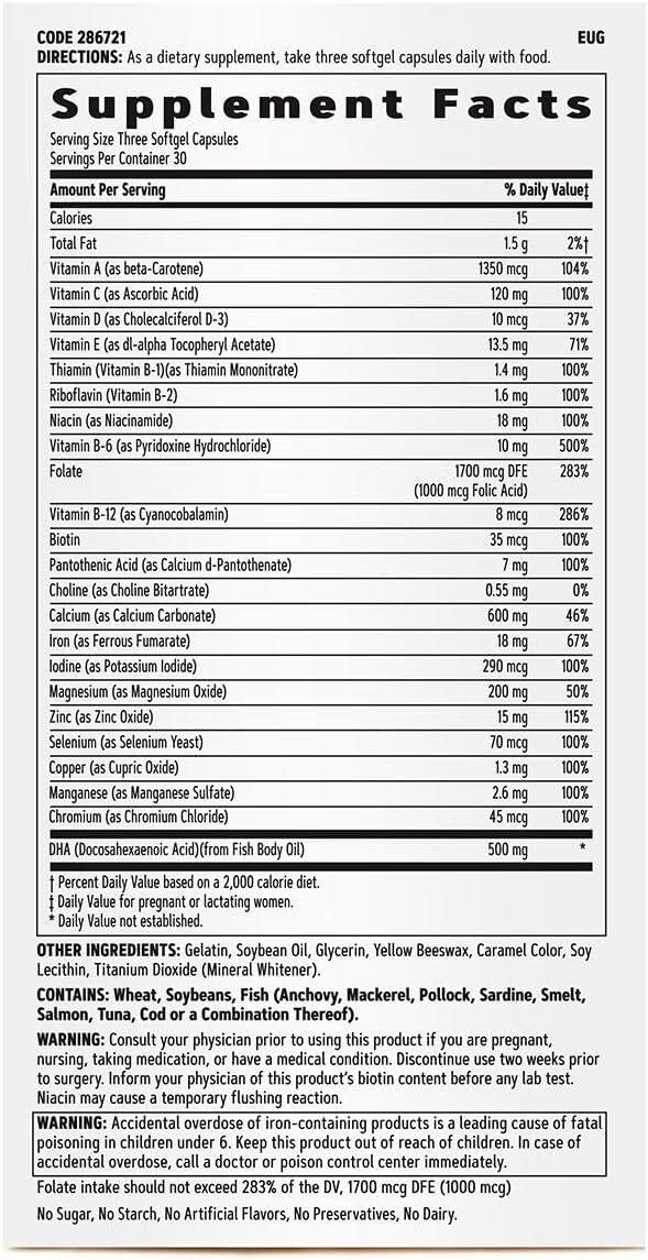 imageGNC Womens Prenatal Multivitamin Formula with DHA amp Iron Support Pregnancy and Healthy Baby Development Essential Nutrients Folic Acid Zinc Calcium Plus B Vitamins 90 Softgels