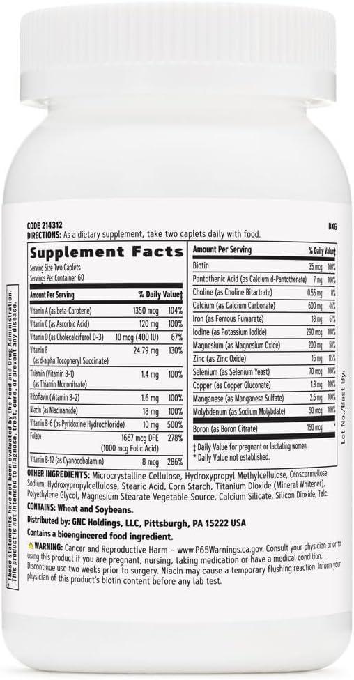 imageGNC Womens Prenatal Multivitamin Formula with Iron Supports Pregnancy and Healthy Baby Development Essential Nutrients Folic Acid Zinc Calcium Plus B Vitamins 120 Caplets120 Count Pack of 1