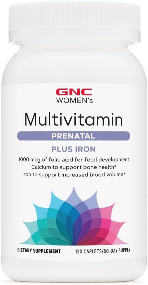 imageGNC Womens Prenatal Multivitamin Formula with Iron Supports Pregnancy and Healthy Baby Development Essential Nutrients Folic Acid Zinc Calcium Plus B Vitamins 120 Caplets120 Count Pack of 1