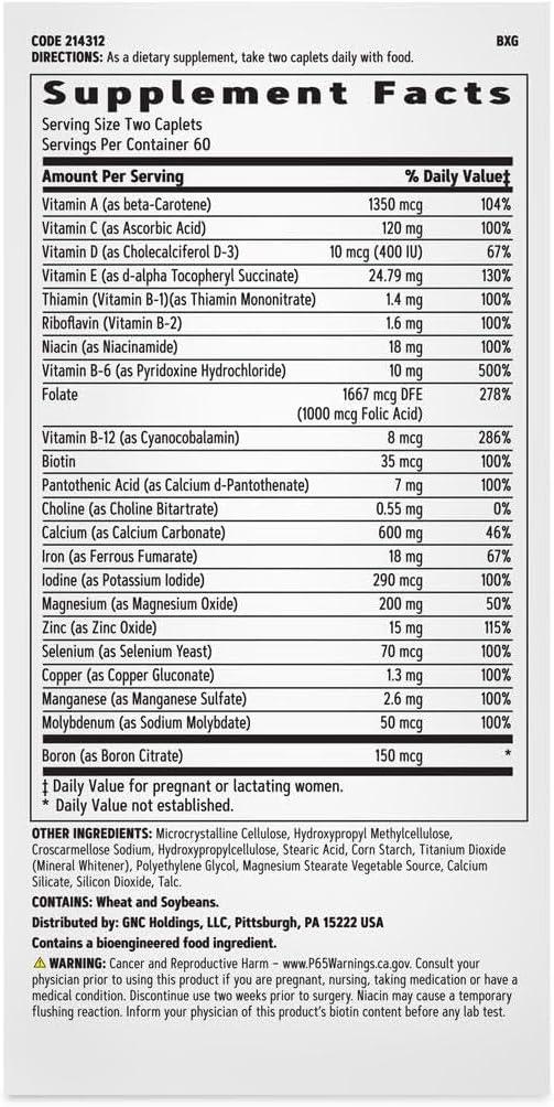 imageGNC Womens Prenatal Multivitamin Formula with Iron Supports Pregnancy and Healthy Baby Development Essential Nutrients Folic Acid Zinc Calcium Plus B Vitamins 120 Caplets120 Count Pack of 1