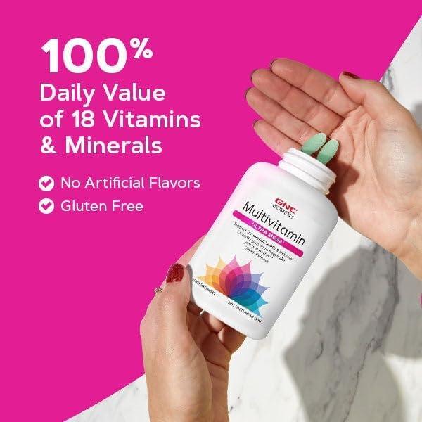 imageGNC Womens Ultra Mega Multivitamin Caplets Clinically Proven to Feel Better Immune Support Vitamin A B C D Iron Biotin Beauty Gluten Free Timed Release 90 ct 45 svgs90 Count Pack of 1