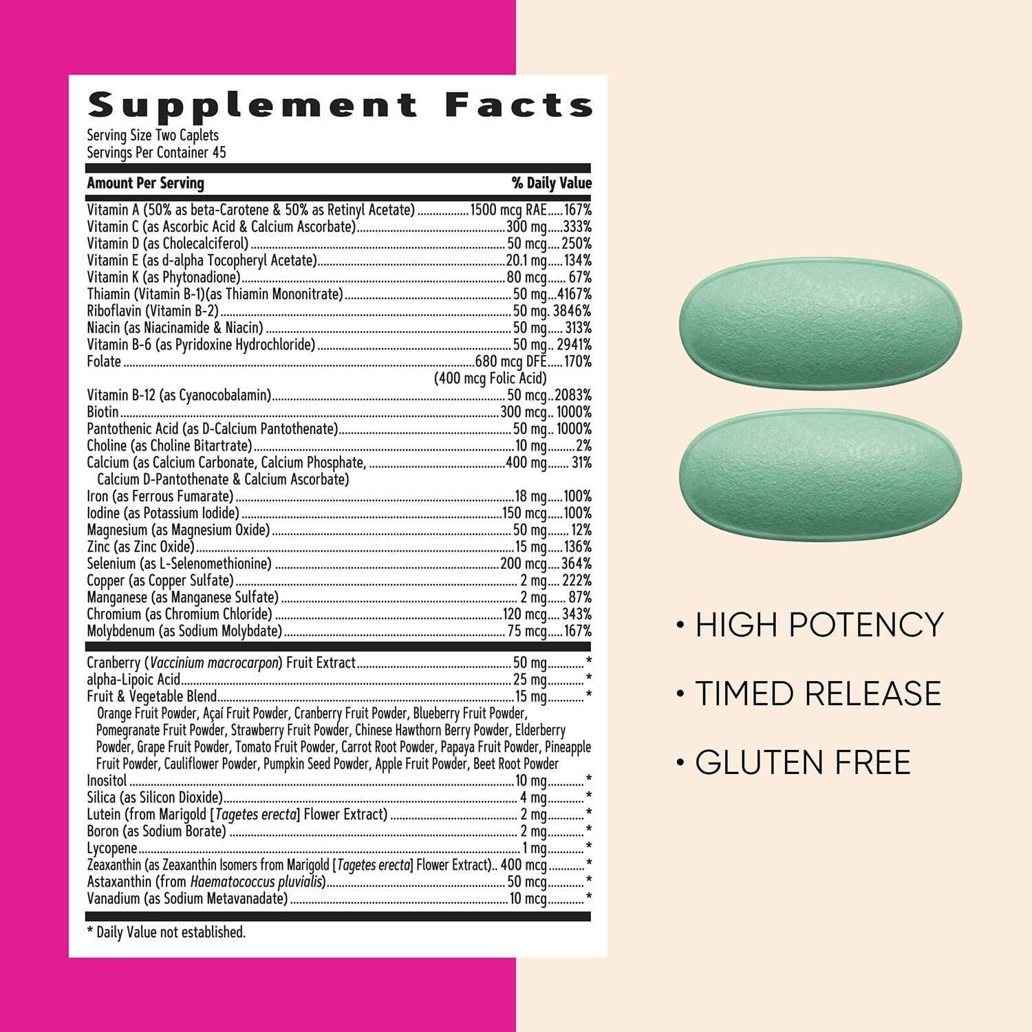 imageGNC Womens Ultra Mega Multivitamin Caplets Clinically Proven to Feel Better Immune Support Vitamin A B C D Iron Biotin Beauty Gluten Free Timed Release 90 ct 45 svgs90 Count Pack of 1