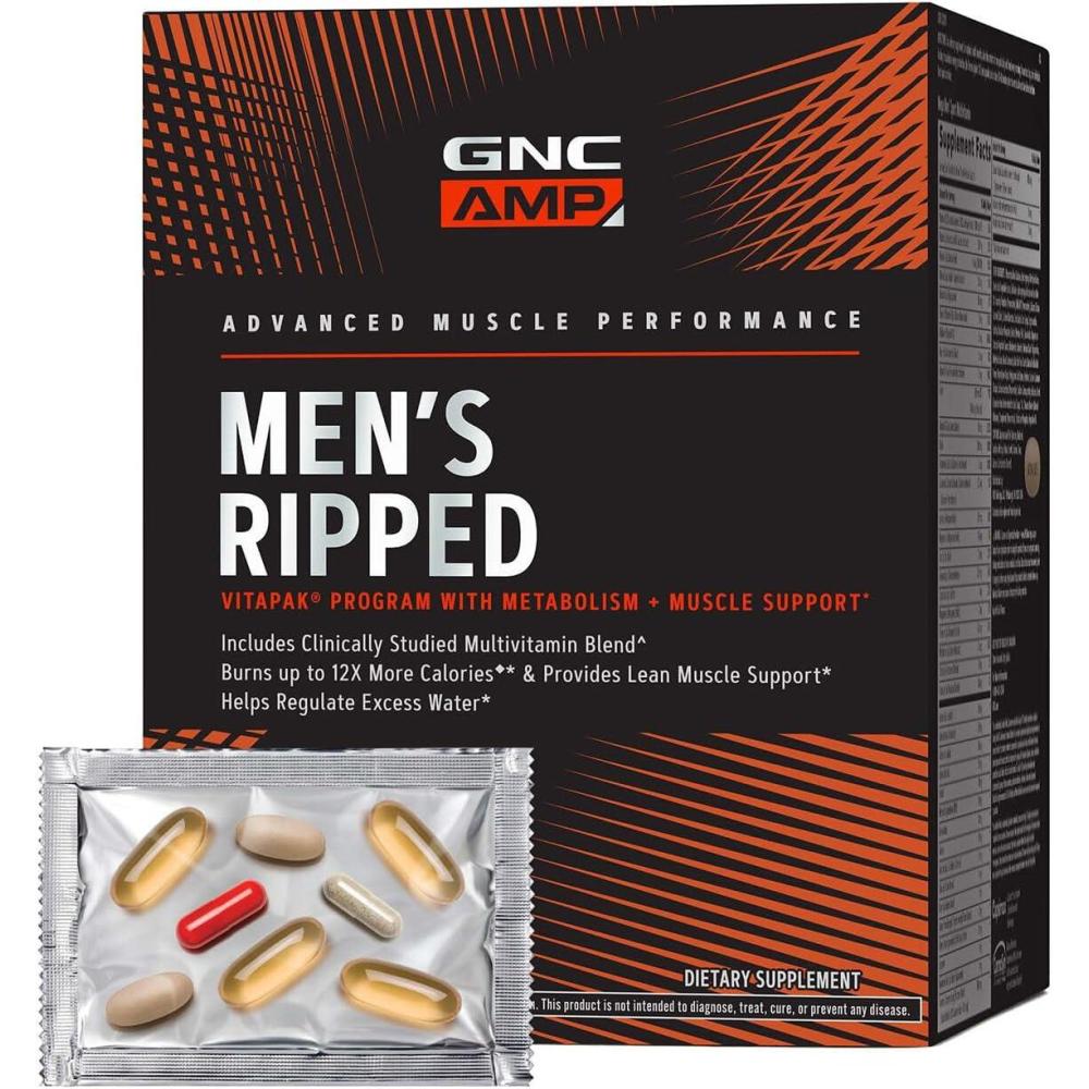 imageGNC AMP Mens Ripped Vitapak Program 4 in 1 Product Vitamin Pack Metabolism amp Lean Muscle Tone Burn Calories Water Shedding Adult Multivitamin Caffeine CLA Proven Ingredients 30Day SupplyOld Version