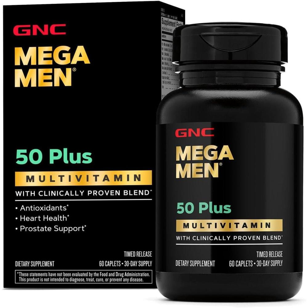 imageGNC Mega Men 50 Plus Multivitamin Caplets Clinically Proven Heart amp Prostate Health B Vitamins Saw Palmetto Memory Vitamin D3 60 Count