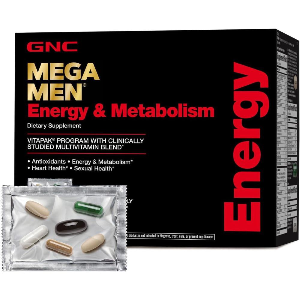 imageGNC Mega Men Energy and Metabolism Vitapak Program Convenient Complete Nutrition 5 Products in 1 Packet Calorie Burn Thermogenic 300mg Caffeine 30 Daily Packs