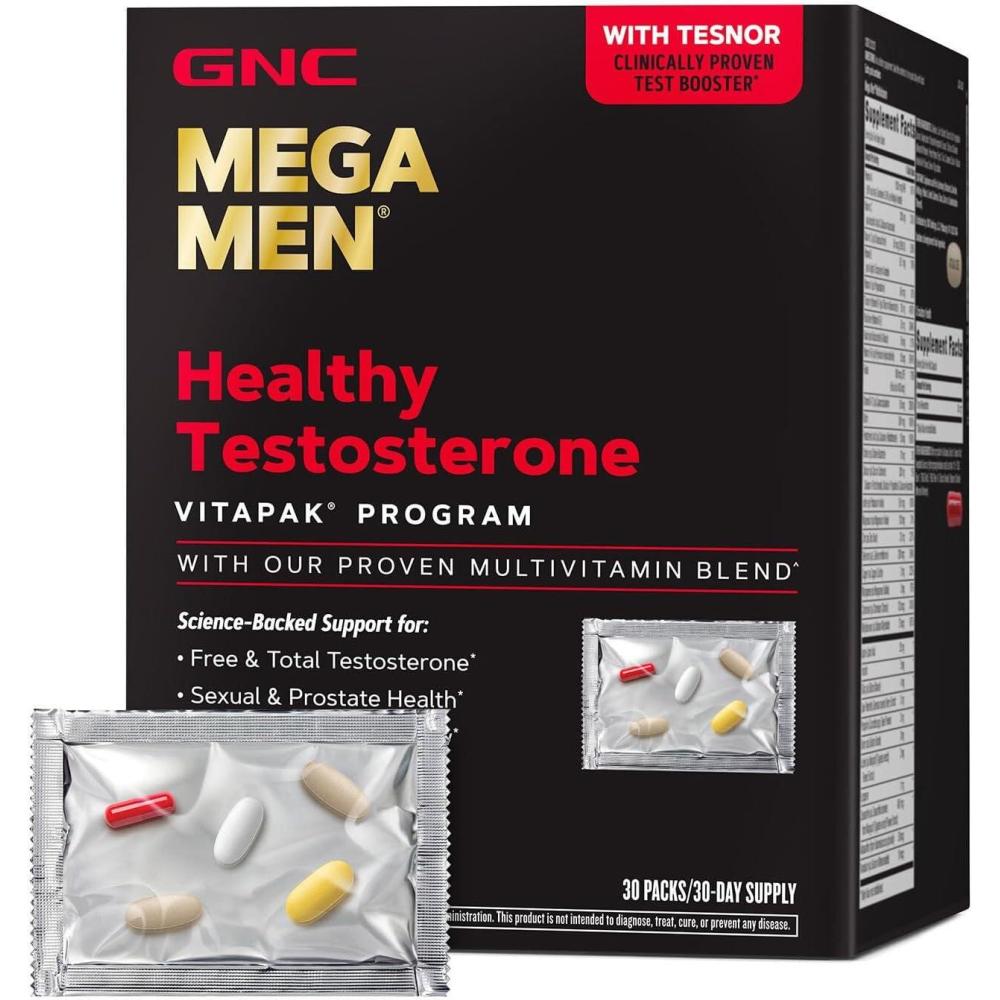 imageGNC Mega Men Healthy Testosterone Program Complete Nutrition 4 Products in 1 Boost Free and Total Testosterone Blood Flow 30 Daily Packs