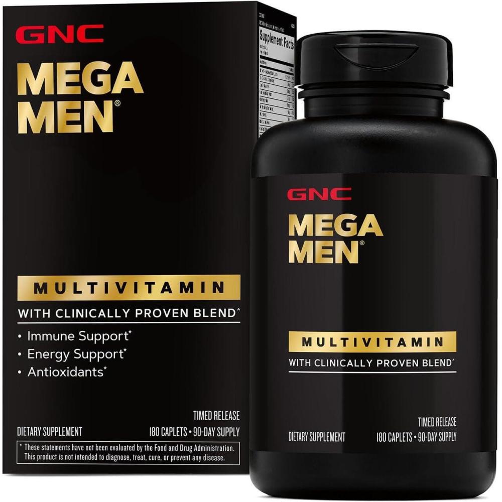 imageGNC Mega Men Multivitamin Caplets Clinically Proven to Feel Better Immune Support Energy Support Antioxidants B Vitamins Vitamin D3 Timed Release 180 count 90 day supply