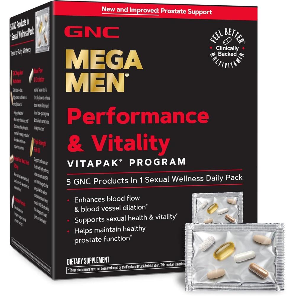 imageGNC Mega Men Performance and Vitality Vitapak Program Convenient Complete Nutrition 5 Products in 1 Packet Circulation Blood Flow Prostate Health Stronger Drive 30 PacksNew  Improved Formula
