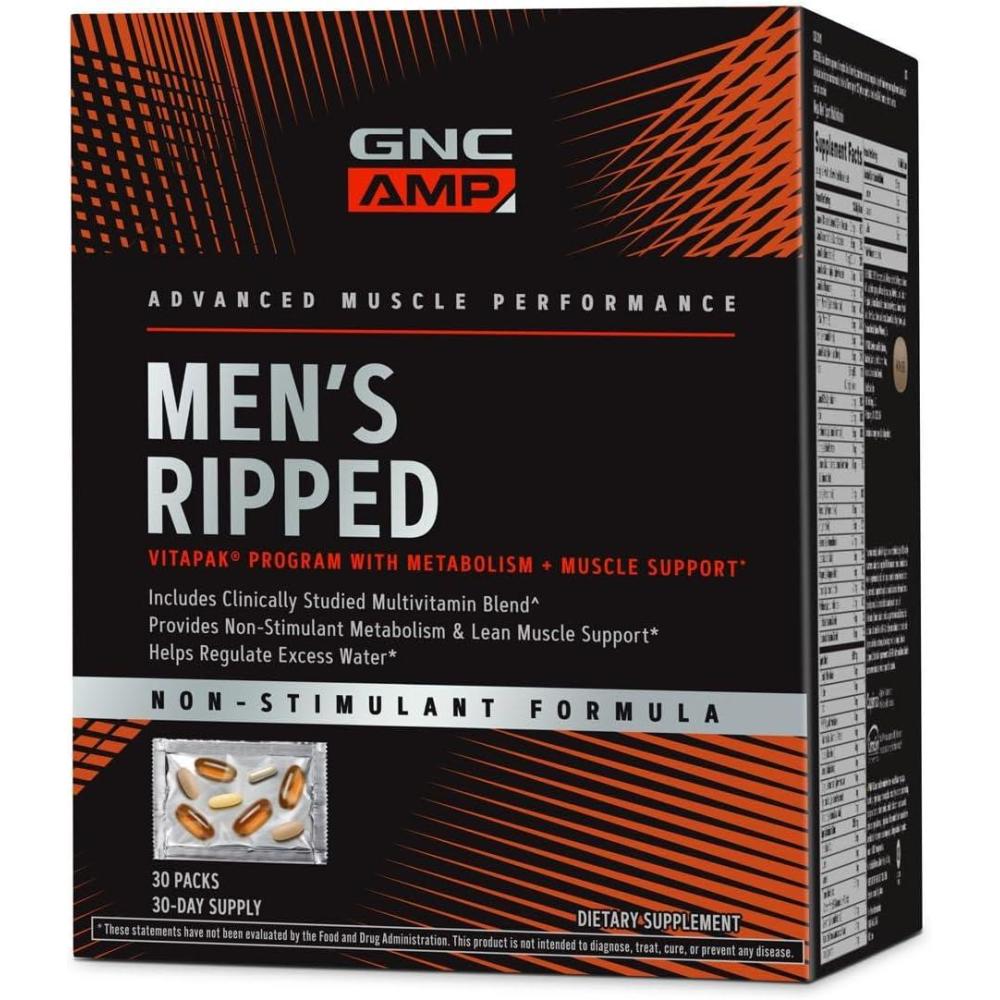 imageGNC Mens Ripped Clinically Studied Multivitamin Blend Lean Muscle Support NonStimulant Formula 30 Servings
