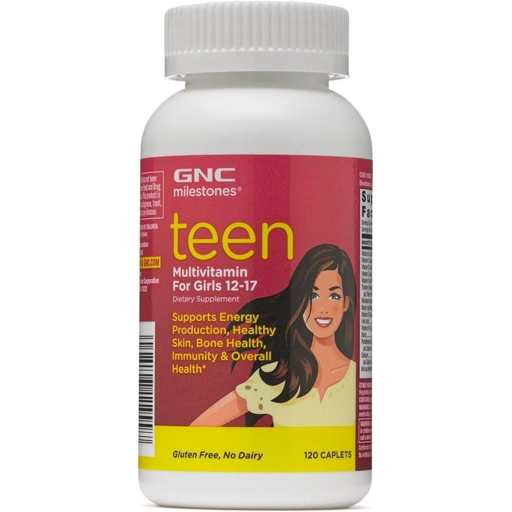 imageGNC Milestones Teen Multivitamin for Girls 1217 120 Caplets Supports Energy Production and Healthy Skin Bone Health and Immunity120 Count Pack of 1