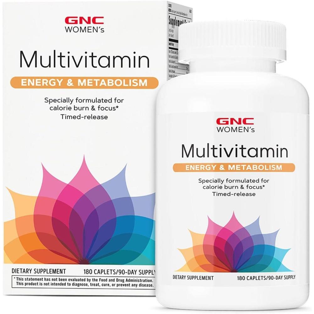 imageGNC Womens Energy and Metabolism Multivitamin Caplets Clinically Proven Calorie Burn Focus 100mg Caffeine Active Nutrition Immune Bone Beauty Iron Biotin Timed Release 180 ct 90 svgs