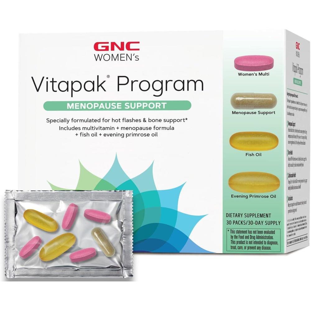 imageGNC Womens Menopause Support Vitapak Program Complete Nutrition 4 Products in 1 Hot Flash Support Hormonal Balance Black Cohosh Evening Primrose Oil 30 Daily Packs