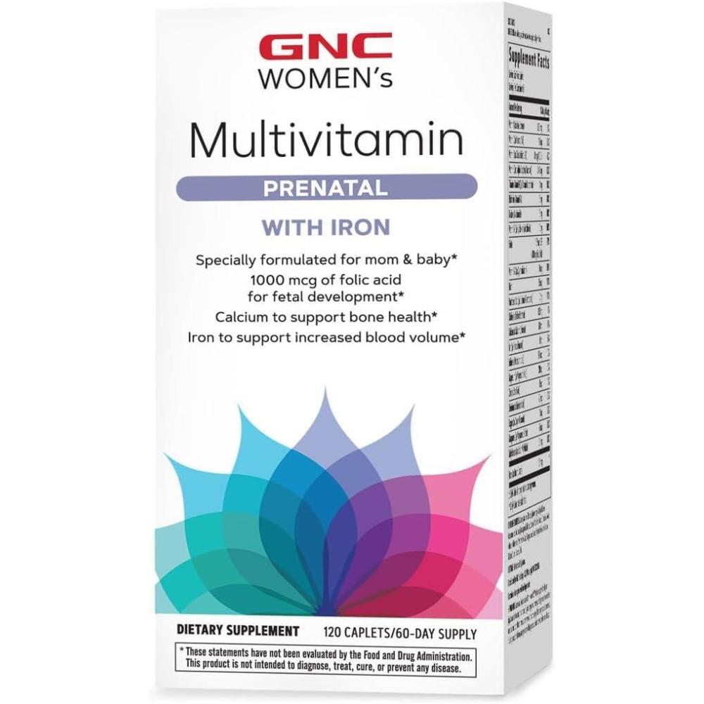imageGNC Womens Prenatal Multivitamin Formula with Iron Supports Pregnancy and Healthy Baby Development Essential Nutrients Folic Acid Zinc Calcium Plus B Vitamins 120 Caplets120 Count Pack of 1