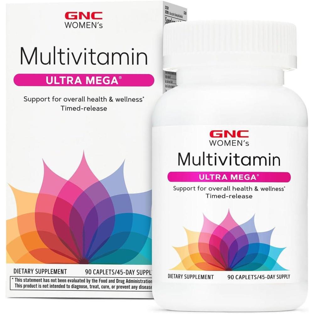 imageGNC Womens Ultra Mega Multivitamin Caplets Clinically Proven to Feel Better Immune Support Vitamin A B C D Iron Biotin Beauty Gluten Free Timed Release 90 ct 45 svgs90 Count Pack of 1