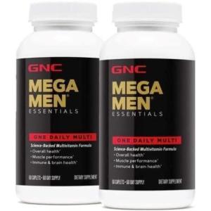 GNC Mega Men Essentials One Daily Multivitamin | Supports Overall Health and Muscle Performance | 60 Count(60 Count (Pack of 2))