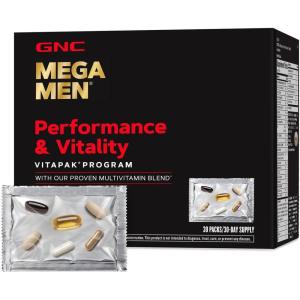 GNC Mega Men Performance and Vitality Vitapak Program, Convenient Complete Nutrition, 5 Products in 1 Packet, Circulation, Blood Flow, Prostate Health, Stronger Drive, 30 Packs(Old Formula)