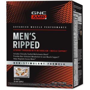 GNC Men’s Ripped Clinically Studied Multivitamin Blend, Lean Muscle Support, Non-Stimulant Formula, 30 Servings