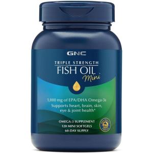 GNC Triple Strength Fish Oil Mini Omega 3 Supplement, 1000mg EPA and DHA, Supports Heart, Brain, Skin, Eye and Joint Health, 240 Mini Softgels(120 Count (Pack of 1))
