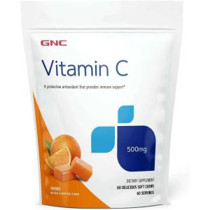 GNC Vitamin C Soft Chews 500mg, Orange, 60 Chews, Supports Natural Resistance(60 Count (Pack of 1))