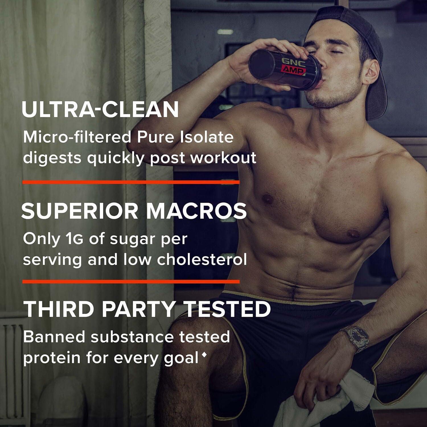 imageGNC AMP Pure Isolate Fuels Athletic Strength Performance and Muscle Growth Fast Absorbing 25g Whey Protein Iso with 5g BCAA 28 Servings Chocolate Lava Cake