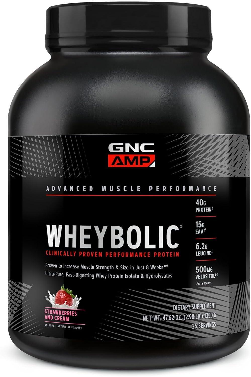 imageGNC AMP Wheybolic Clinically Proven Protein Powder 40g Whey Protein BCAA Leucine Increases Muscle Strength Muscle Building 3rd Party Tested Gluten Free Fruity Crisps 25 ServingsStrawberries and Cream