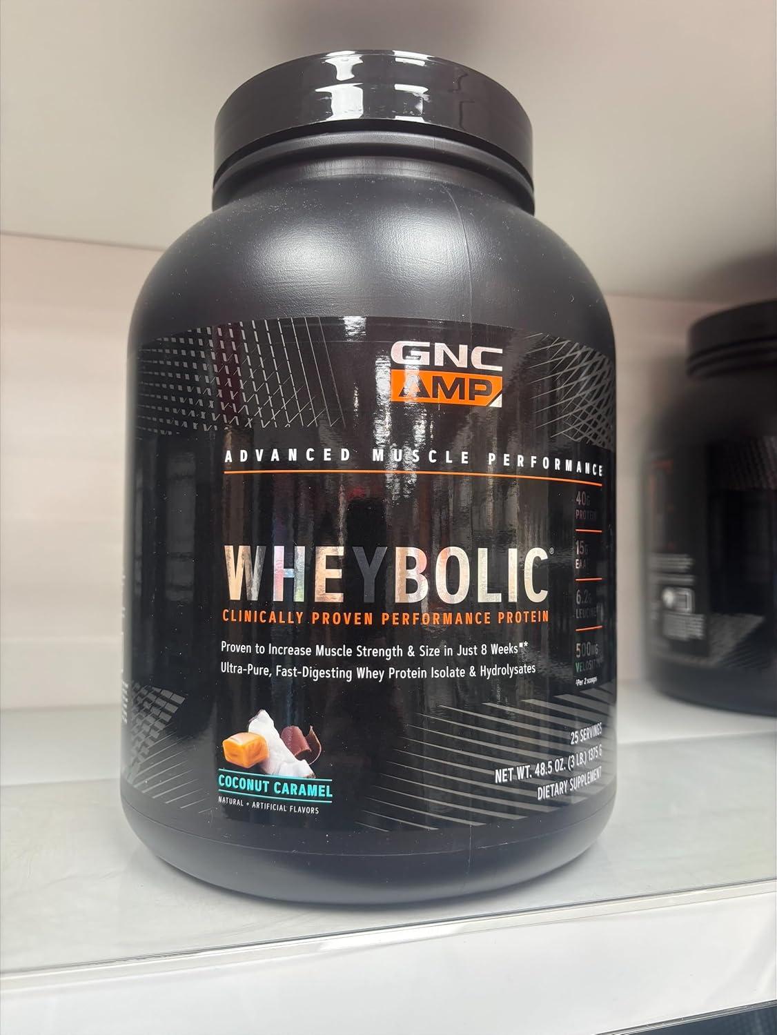 imageGNC AMP Wheybolic Clinically Proven Protein Powder 40g Whey Protein BCAA Leucine Increases Muscle Strength Muscle Building 3rd Party Tested Gluten Free Fruity Crisps 25 ServingsCoconut Caramel