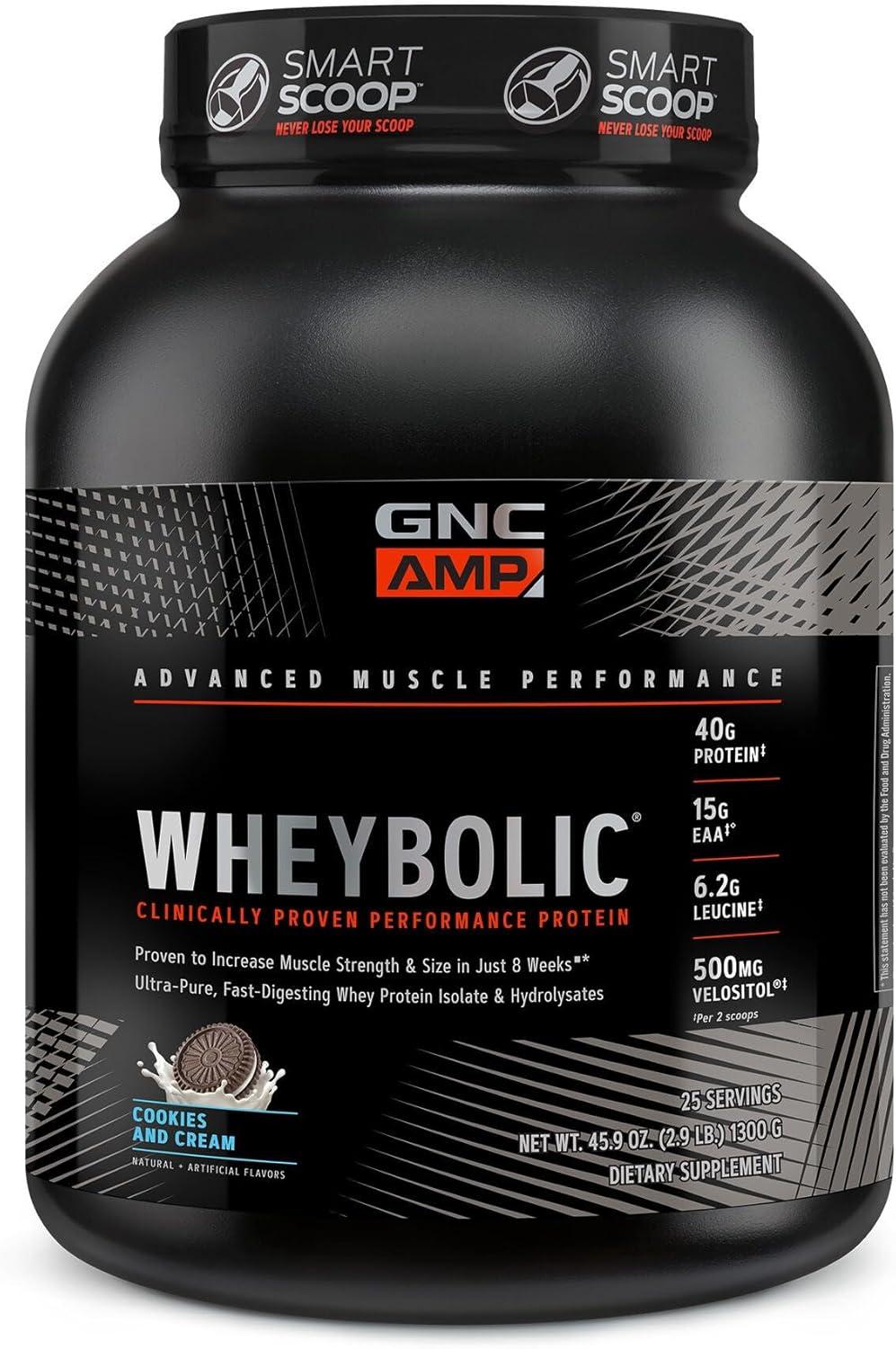 imageGNC AMP Wheybolic Clinically Proven Protein Powder 40g Whey Protein BCAA Leucine Increases Muscle Strength Muscle Building 3rd Party Tested Gluten Free Fruity Crisps 25 ServingsCookies and Cream
