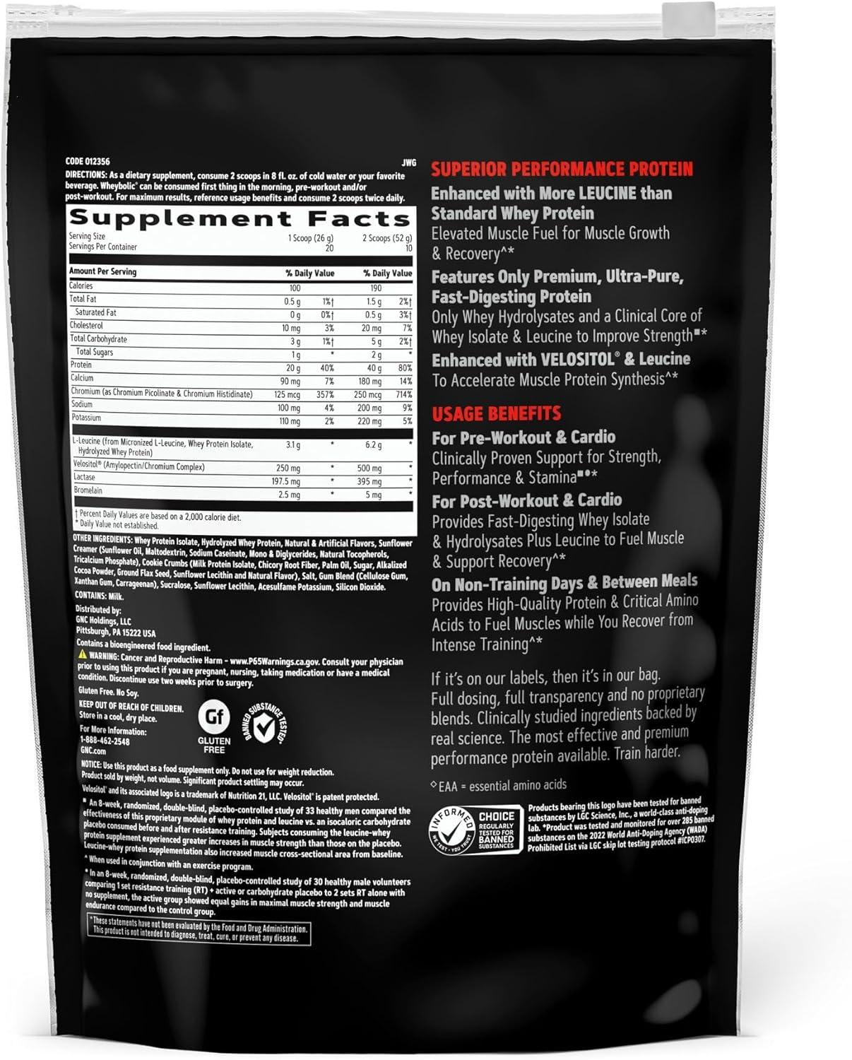 imageGNC AMP Wheybolic Clinically Proven Protein Powder 40g Whey Protein BCAA Leucine Increases Muscle Strength Muscle Building 3rd Party Tested Gluten Free Fruity Crisps 25 ServingsCookies and Cream