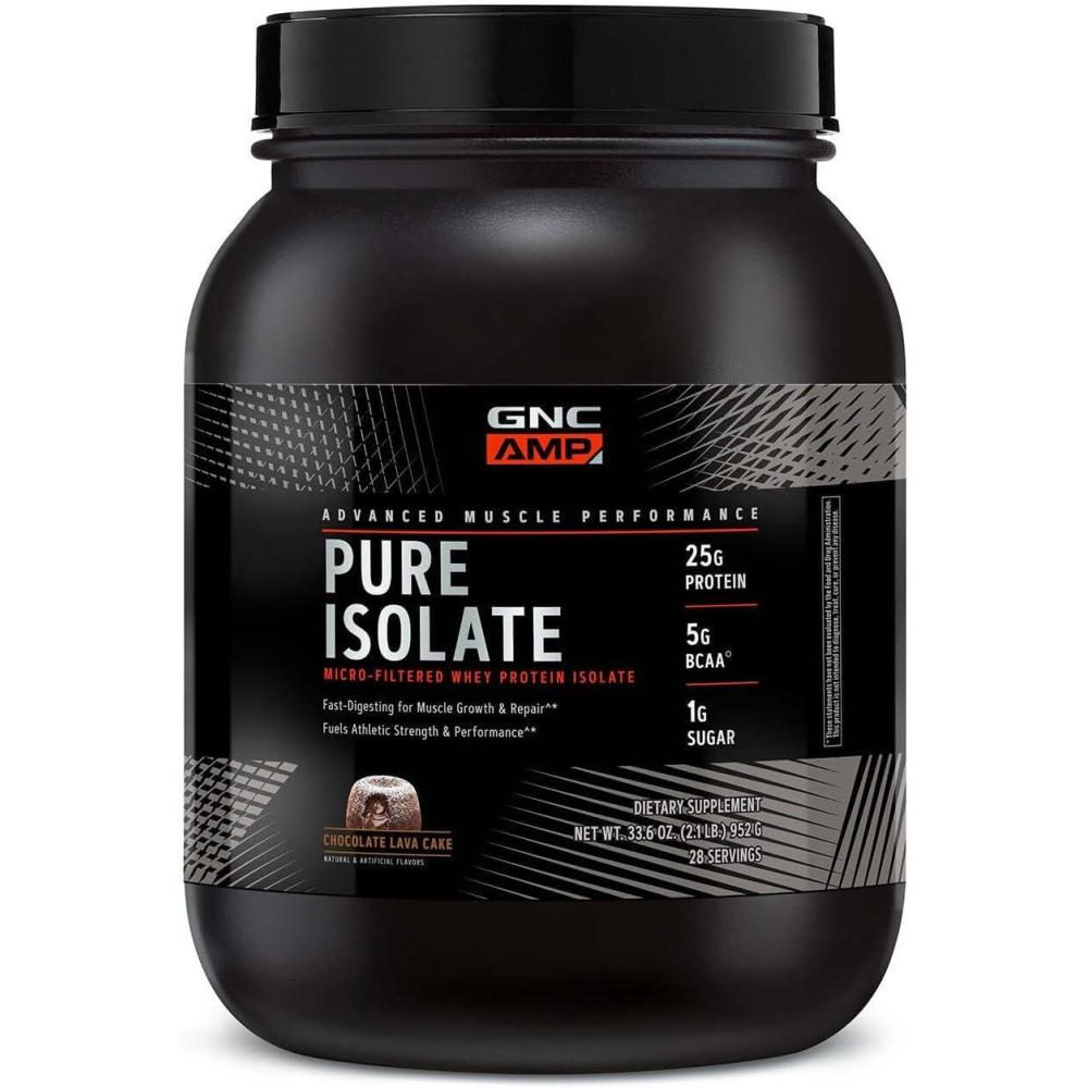 imageGNC AMP Pure Isolate  Fuels Athletic Strength Performance and Muscle Growth  Fast Absorbing  25g Whey Protein Iso with 5g BCAA  28 Servings  Chocolate Lava Cake