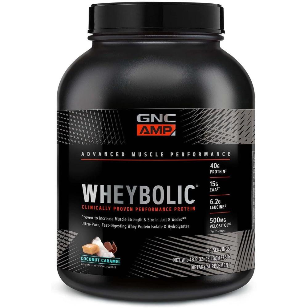 imageGNC AMP Wheybolic Clinically Proven Protein Powder 40g Whey Protein BCAA Leucine Increases Muscle Strength Muscle Building 3rd Party Tested Gluten Free Fruity Crisps 25 ServingsCoconut Caramel