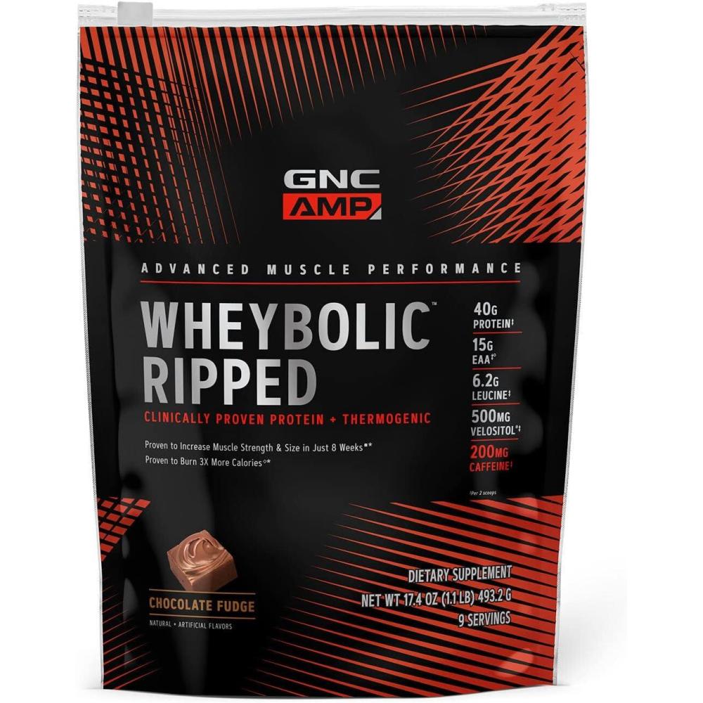 imageGNC AMP Wheybolic Ripped Protein Powder amp Thermogenic Supplement Increases Muscle Strength amp Size Energy amp Endurance 40g Protein 62g Leucine 15g EAA Caffeine Chocolate Fudge 9 Serving
