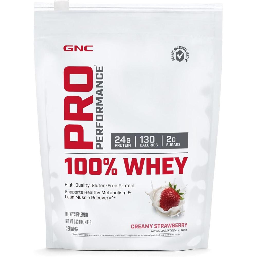 imageGNC Pro Performance 100 Whey Vanilla Cream 12 ServingsCreamy Strawberry