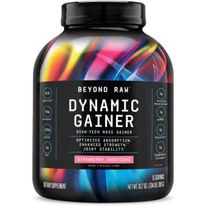 BEYOND RAW Dynamic Gainer | High-Tech Mass Gainer | Optimized Absorption, Enhanced Strength, and Joint Stability | Chocolate Éclair | 15 Servings(Strawberry Shortcake)