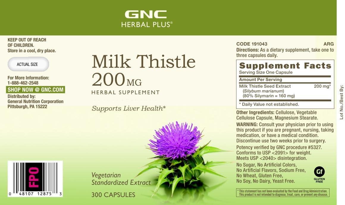 imageGNC Herbal Plus Milk Thistle 200mg Supplement Vegetarian Supports Healthy Liver Function 300 Servings300 Count Pack of 1