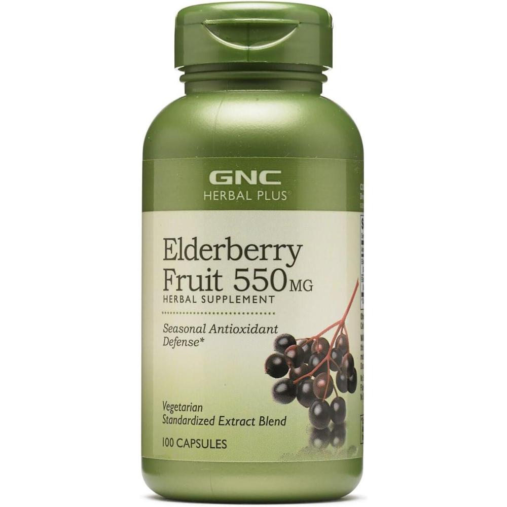 imageGNC Herbal Plus Elderberry Fruit 550mg Vegetarian Supplement 100 Servings100 Count Pack of 1