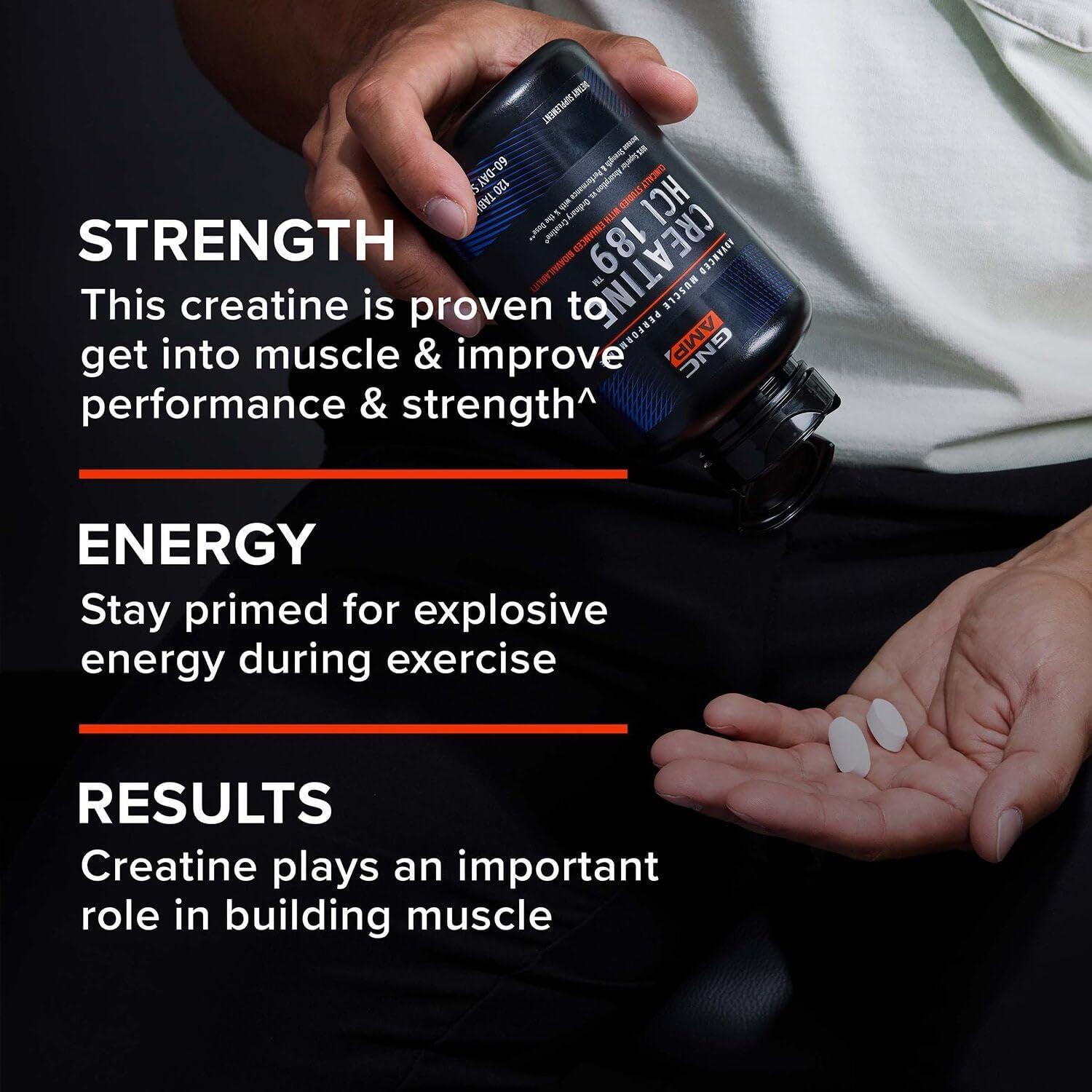imageGNC AMP Creatine HCl 189 Pills Clinically Proven Strength amp Muscle Builder Athletic Performance Energy Production Recovery Supplement Fast Absorbing Gluten Free Formula 60 Servings120 Count Pack of 1