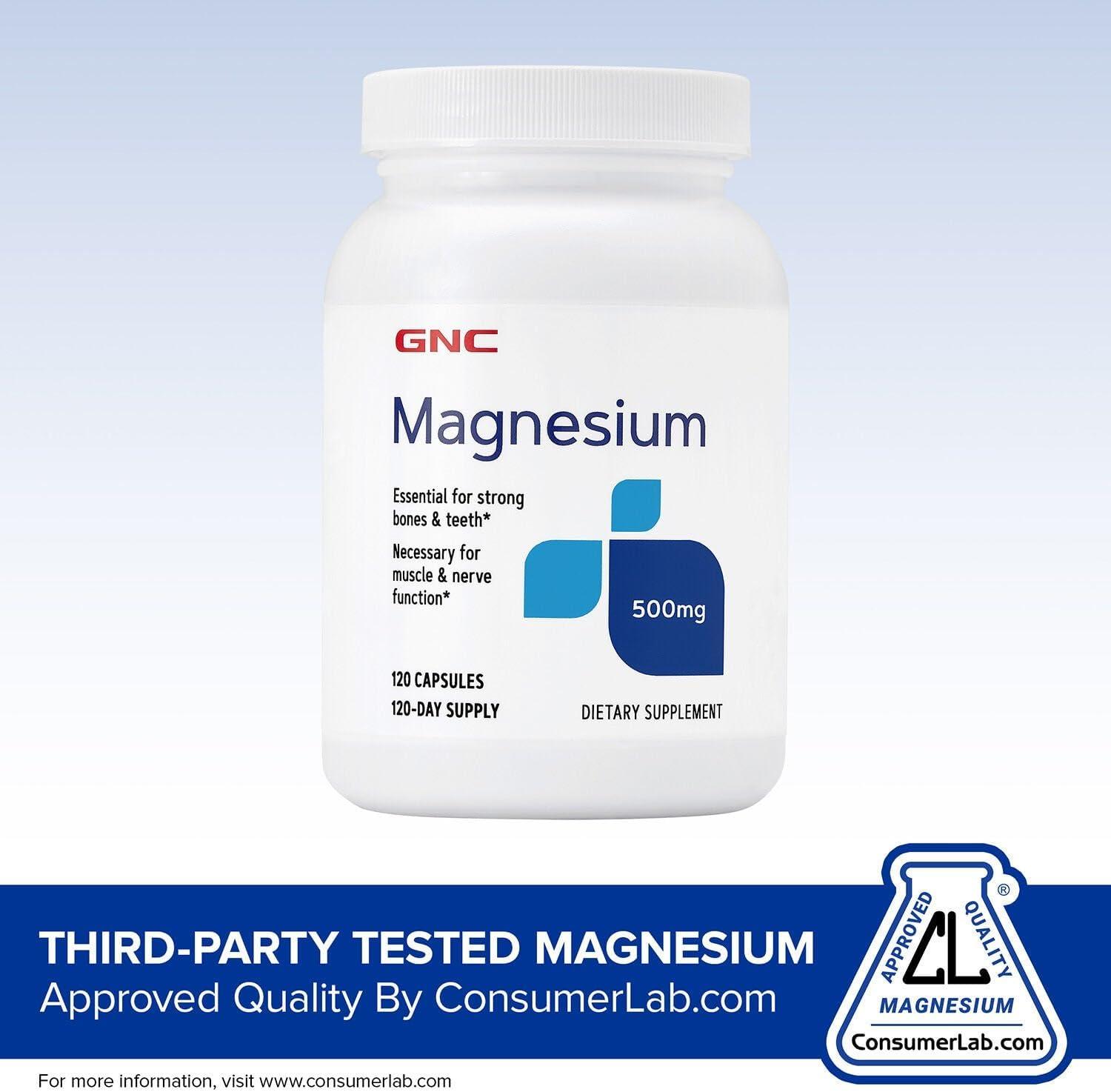 imageGNC Magnesium 500mg 120 Capsules Supports Calcium Absorption and Strong Teeth and Bones