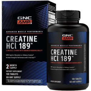 GNC AMP Creatine HCl 189 Pills, Clinically Proven Strength & Muscle Builder, Athletic Performance, Energy Production, Recovery Supplement, Fast Absorbing, Gluten Free Formula, 60 Servings(120 Count (Pack of 1))