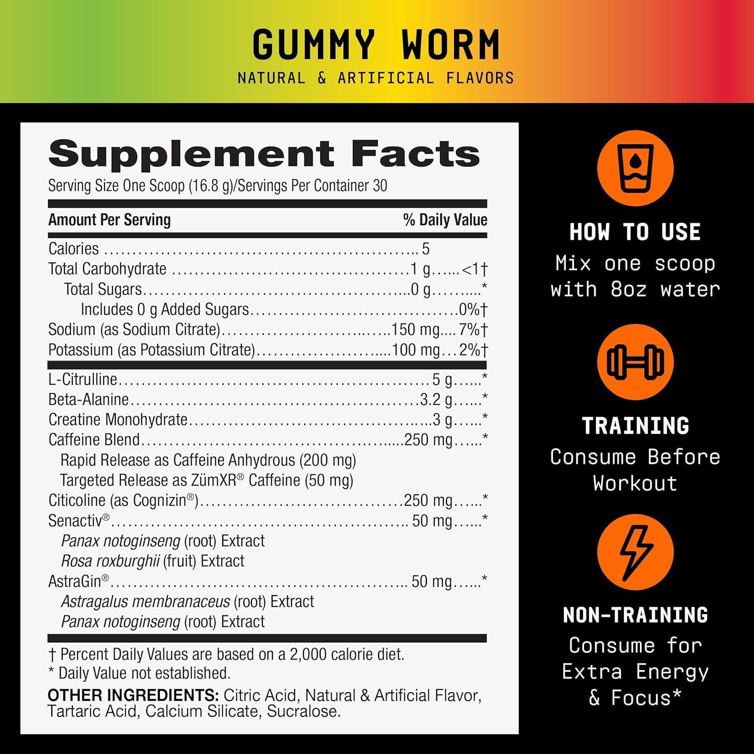 imageBEYOND RAW LIT V2 Clinical Strength Pre Workout Powder Hits Harder Bigger Pumps Caffeine LCitrulline Creatine Blue Raspberry 30 ServingsGummy Worm