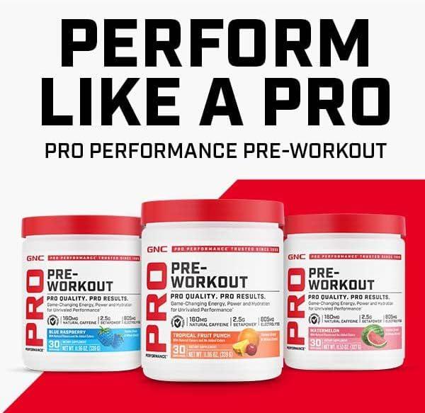imageGNC Pro Performance Pre Workout Powder for Men and Women Energy Hydration and Focus Sugar Free Gluten Free Performance Supplement Blue Raspberry 30 Servings