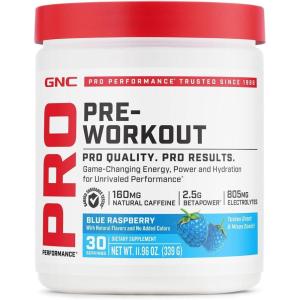 GNC Pro Performance Pre Workout Powder for Men and Women, Energy, Hydration, and Focus, Sugar Free, Gluten Free, Performance Supplement, Blue Raspberry, 30 Servings